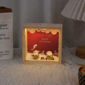 Hộp Đèn Gỗ Giáng Sinh Phát Sáng Đèn Trang Trí Decor Quà Tặng Giáng Sinh Noel Merry Christmas