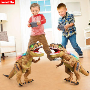 Interactive Remote Control T-Rex Dinosaur Toy with LED Lights Walking and Roaring Sound for Kids