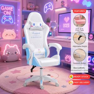 ViRYN Kerusi Komputer Permainan Ergonomic Gaming Chair Livestream Chair Pink Girls Home Cute Computer Chair Bedroom With Soft Latex Backrest