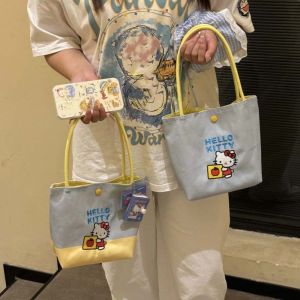 HEFEI Embroidered KT Cat Bucket Bag Oxford Cloth Large Capacity Kitty Canvas Underarm Bag Tote Bag Polyester Black Cartoon Handbag Women