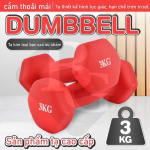 BG -Một cặp tạ tay 3KG cao cấp thép đặc bọc cao su nhám thái lan tập Gym (Tổng 6 kg) RED