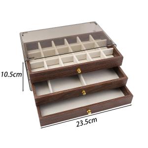 Vintage 3-layer Drawer Style Walnut Wood Jewelry Storage Case for Ring Earring Necklace Jewelry Accessory Acrylic Organizer Box