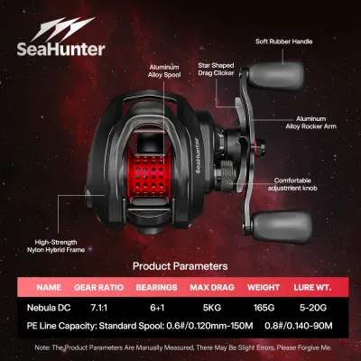 SeaHunter Nebula DC Reel Pancing Baitcasting Buzzer Digital Control 7.1:1 6+1BB Drag 5kg High-strength Nylon Body Reel