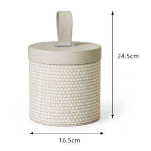 FFBH Round Storage Luxury Leather Organizer Boxes Modern Makeup Groceries Storage Multifunctional Organization Container J6H9P