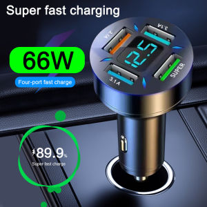 4 In 1 Car Charger 12v 24v 66W QC3.0+PD Car Fast Charging Rotation Dual USB Car Charger Socket with Voltmeter