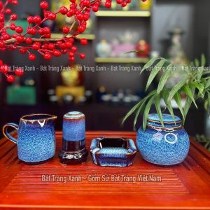 Bộ Ấm Chén Tây Thi Lân Xanh Bộ Ấm Trà Men Hỏa Biến Cao Cấp Bát Tràng