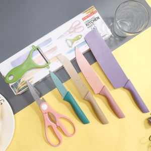 Cherry.Shop ชุดมีดทำครัว มีด เซตมีดทำครัวเคลือบเซรามิก 6 ชิ้น สีพาสเทล อุปกรณ์สำหรับทำอาหาร พร้อมส่ง