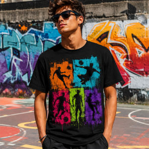 [Local Stock] HBESTY  Mens Football Graphic Print T Shirt Short Sleeve Casual Summer Sports Streetwear Football Fashion Top Vintage Design Street