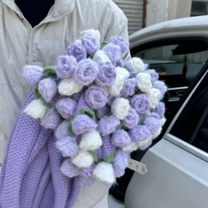 CAEDU Woven Crocheted Rose Bouquet Blanket Finished Product Fashion Rose Blanket Handmade Gift Finished Flower Bouquet Blanket Valentines Day