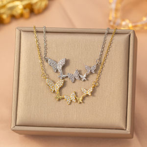 Fashion necklace pendant - Luxury and exclusive small-scale collar chain accessory 网红爆款个性铜镶锆满钻蝴蝶项链女气质百搭时尚不掉色锁骨链饰品