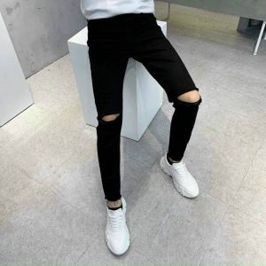 quần bò jean nam dài xanh rách vá gối trắng mẫu mới kiểu đẹpform skinny chất jean co giãn tốt thời trang