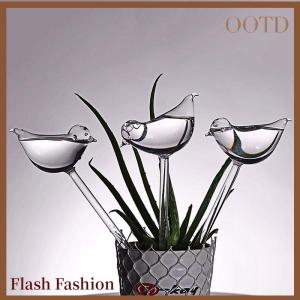 [Falsh F] Plant Waterer Self Watering Globes Bird Shape Hand Blown Clear Aqua Bulbs