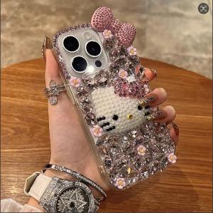 การ์ตูนแมวคิตตี้เคสโทรศัพท์ติดเพชรสำหรับ Xiaomi 13 13Ultra 14T Pro Mi15Pro Redmi Note 13 Note14pro 5G ฝาครอบเคสนิ่มโปร่งใสน่ารักสำหรับเด็กผู้หญิง