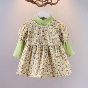X BABY Dress Gaun Anak Perempuan Lengan Panjang Katun Bunga 2 in1 Elegan Style Usia 6 Bulan - 3 Tahun