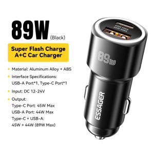 Essager PD 89W Car Charger USB Type-C Dual-Port Fast Charging Compatible with Multiple Charging Protocols Safety Protections