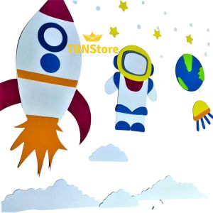 TBNStore Hiasan Dinding TEMA ASTRONOT LUAR ANGKASA peraga tempel Motif Karakter Lucu Unik EVA 1-2mm 120x120cm 1 Set TANPA PEREKAT PLAY GROUP PAUD TK Kelas Rumah Pojok Baca