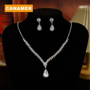 【CANAMEK】 1Set Bridal Necklace Earrings Water Drop-shaped Rhinestone Jewelry Style Sparkling Jewelry Set For Wedding Party Gift