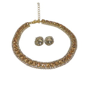 BINOCUL Vintage Crystal Necklace Retro Handmade Necklace Earrings Set Sturdy Colorful Rhinestone Choker Necklace Jewelry Accessories