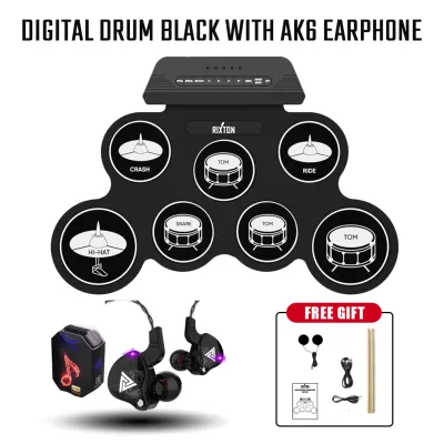 Rixton Electronic drum set Portable Foldable Silicone Electronic Drum With Drumsticks and Sustain Foot Pedal