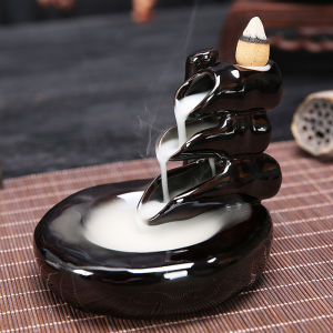 Waterfall Incense Stick Sandalwood Incense Holder Home Fragrance Ceramic Mountain Backflow Incense Burner 10Pcs Incense Cones  陶瓷香炉 香薰炉 倒流香炉 含10粒倒流香