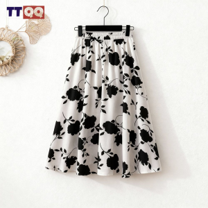 TTQQ Floral Skirt Female High Waist Slim Long A-shaped Skirt