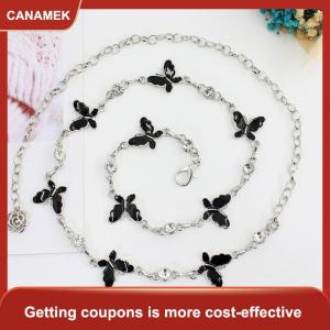 【CANAMEK 】 Trendy Butterfly Decoration Metal Chain Belt Adjustable Elegant Slim Thin Body Waist Chain Dress Sweater Pendant Decoration Belt Gift
