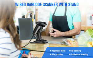 Eyoyo USB Wired 1D Barcode Scanner with Adjustable Stand Handheld Bar Code Scanner Reader Plug &Play Fast &Precise 2M Ultra Long Cable for Library Book Retail Store Warehouse InventoryPOS System