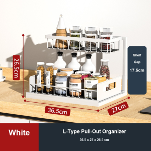 【Fireheart Warrior】 Under Sink Pull Out Organizer / Kitchen Cabinet Storage Rack / L-Shaped Sliding Shelf