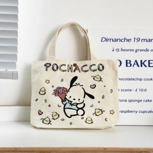 2024 Sanrio Cartoon Canvas Bag Pochacco Kuromi Portable Handbag Kawaii My Melod Womens Shopping Bag Gift