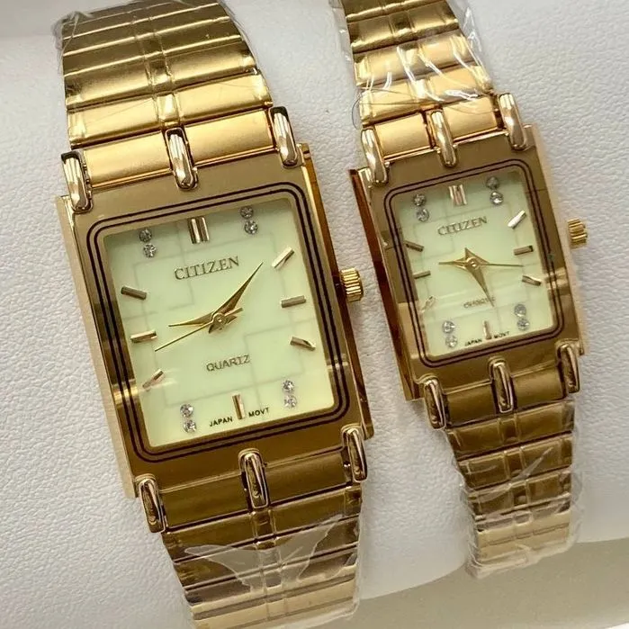 CITIZEN WATCHES COUPLES SET BLACK DIAL GOLD BRACELET Lazada