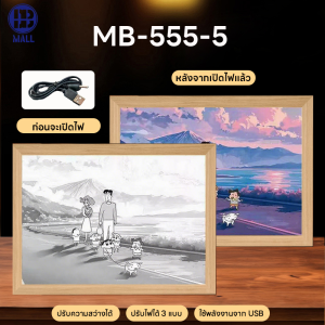 Crayon Shin-chan โคมไฟตั้งโต๊ะ Led กรอบรูปไม้ 3 สี โคมไฟกรอบรูป ไฟกลางคืน หรี่แสงได้ ปลั๊ก USB ของขวัญสร้างสรรค์ ของขวัญตกแต่งบ้าน