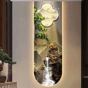 (HCM)Tranh đèn led tráng gương in UV đôi hươu vàng tài lộc trang trí phòng khách quà tân gia
