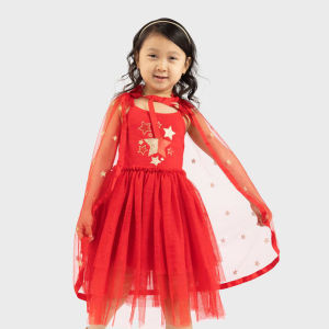 Đầm tutu đỏ cho bé gái 2-7T Mini Mango hai dây váy voan in nhũ đầm giáng sinh noel lễ tết cho bé váy đầm bé gái xuất dư