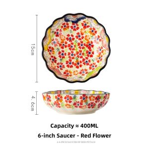 OMK Polish style Hand-painted ceramic 6 inch deep plate Dessert dish Tableware