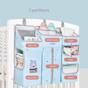 Sunveno Crib Organizer for Baby Crib Hanging Storage Bag Baby Clothing Caddy Organizer for Essentials Bedding Diaper Nappy Bag