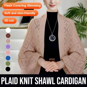 【Versatile Clothing】Plaid Knit Shawl Cardigan Spring 2025 New Knitted Plaid Shawl Cardigan Warmth Polyester Fiber Outer Shawl Cover Up Cotton Blend