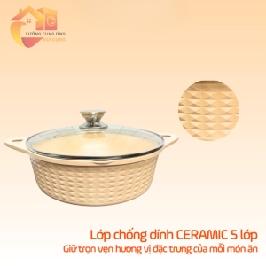 Nồi đúc liền khối đáy từ 24cm chống dính truyền nhiệt đều dùng cho mọi loại bếp