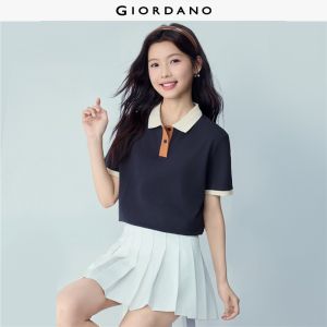 Giordano Women Stretchy pique short sleeve contrast polo shirt Free Shipping 05316400