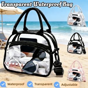 Quivlox Transparent Makeup Bag Waterproof PVC Travel Toiletry Pouch Adjustable Strap Large Capacity Cosmetic Organizer Gym Beach