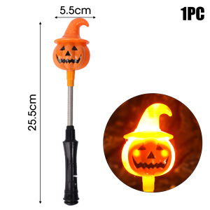 Halloween Pumpkin Hand Stick LED 3 Modes Glowing Spring Magic Wand Toy Childrens Luminous Rocking Ghost Head Lantern Party Gift