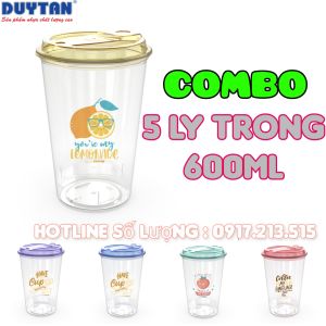 COMBO 5 Ly nhựa trong suốt 600 & 800ml Có Nắp Duy Tân