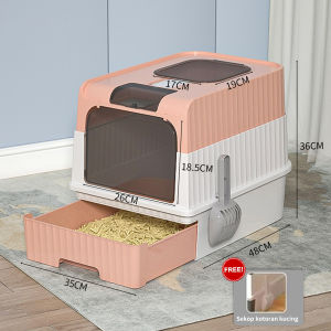 meowwow Cat Litter Box PE0787GY Tempat Bak Pasir Kucing Tempat Pup Toilet Kucing sterilisasi UV
