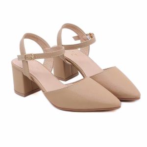 [FA] 2 inch fashion pointed toe leather chunky heel sandals for women.
