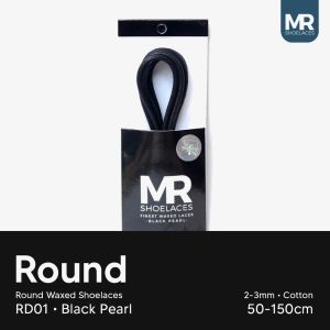 MR Shoelaces RD01 Black Pearl Tali Sepatu Lilin 2-3mm Bulat Round 50cm 60cm 70cm 80cm 90cm 100cm 120cm 150cm (Waxed Laces) - Premium Shoelace Hitam