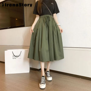 IRENASTORY Women Skirt Pants Korean Casual Style Plus Size High Waist Elastic Waist Loose Wide Leg Cropped Pants