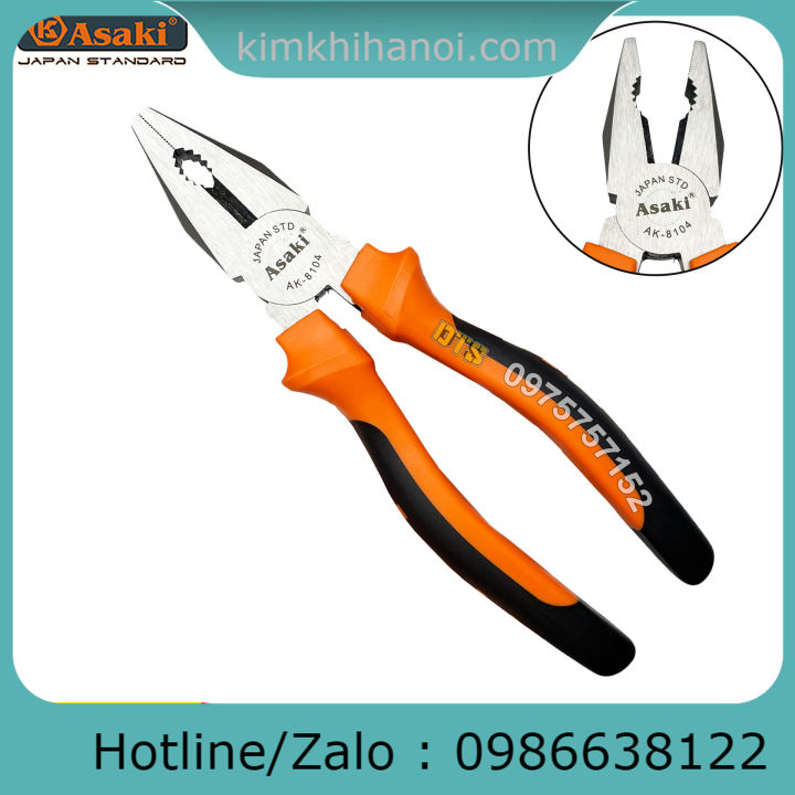 Kìm điện 8 inch kiểu Đức Asaki, kềm răng tổ hợp A+cut Tech thép CR-V ...