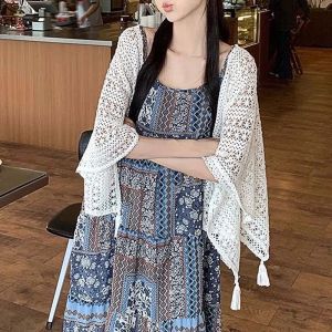 ⚡Port⚡ 2025 new Tassel Knitted Cardigan Retro Ethnic Style Smock Holiday Style Women Thin Shawl