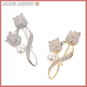 CISWGE 1Pc Brooch Rhinestone Tulip Flower Brooch Anti-glare Suit Brooch Collar Pin Jewelry