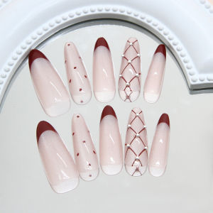 Set nail box Kyn 30 miếng Ancora đỏ hình thoi khí chất chấm bi mắt mèo kiểu Pháp