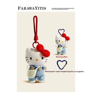 Ocshean vải nhung lông treo Hello Kitty dễ thương với ba lô và Hoạ Tiết Buckle trái tim